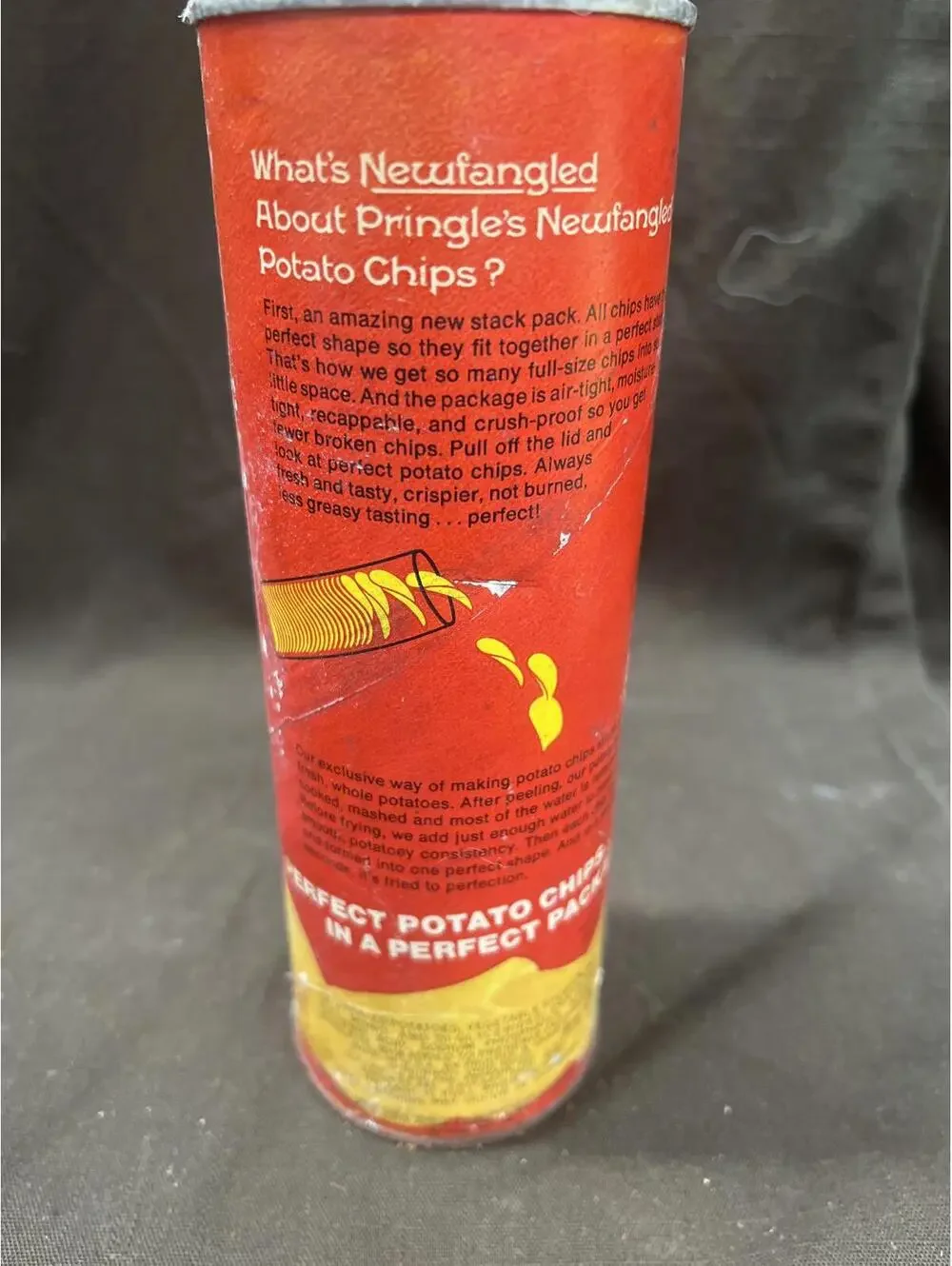 Vintage Pringles Newfangled Potato Chips Cardboard Can Tube Red 4 5/8 oz